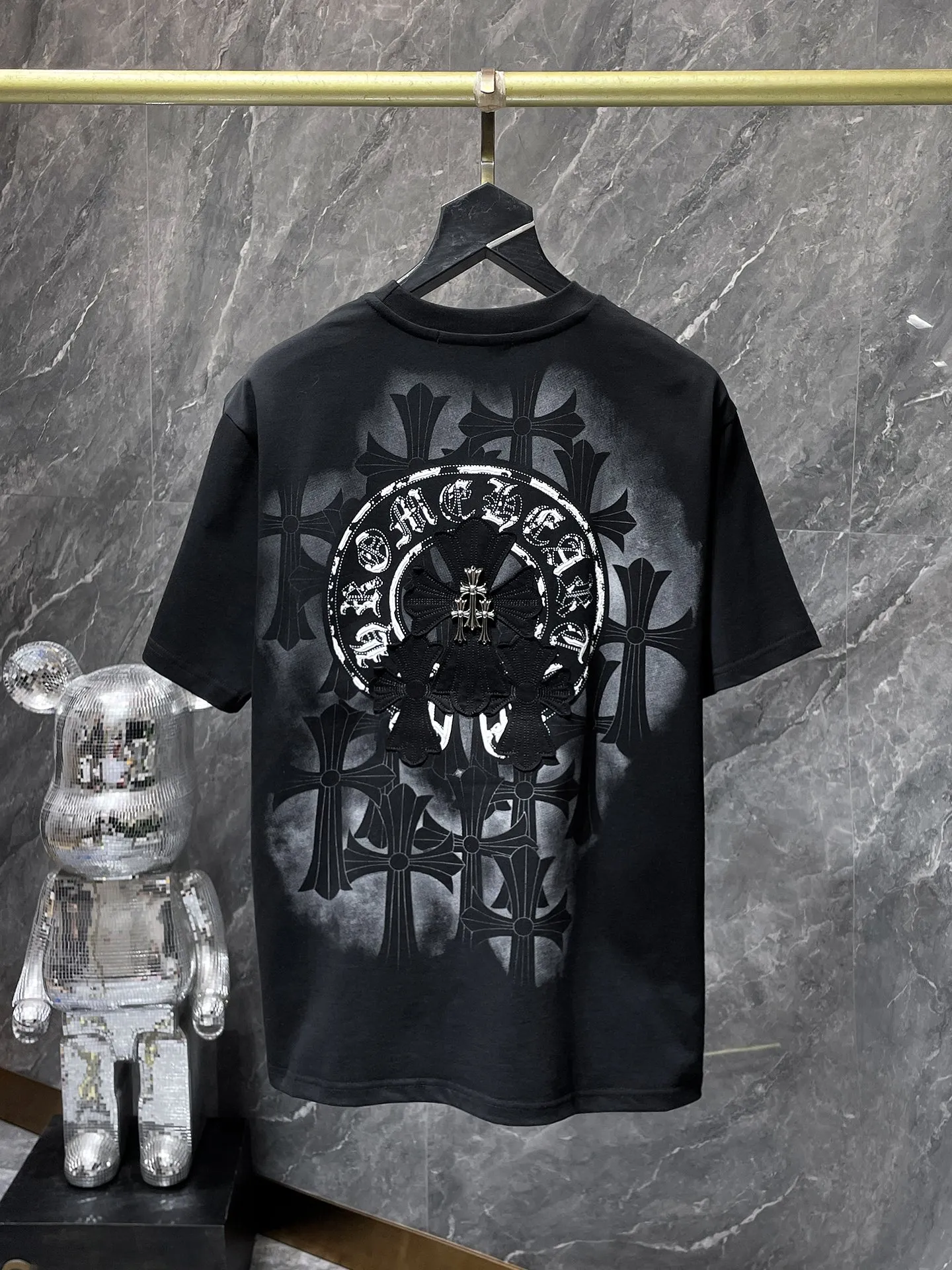 P170 New Chrome Hearts 25ss willow inkjet high version for summer! High weight, environmentally friendly and high-quality top-quality fabric 280g Crow cross patch embroidery spray-painted foam short sleeves. Counter synchronization. 1:1 replica version. Recommended colors: white, black
